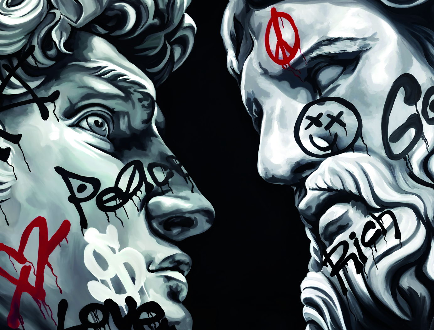 Graffiti Zeus and David Art Poster Street Style Modern Wall Decor Greek Statue Swag Hustle Wall Print - xonomax