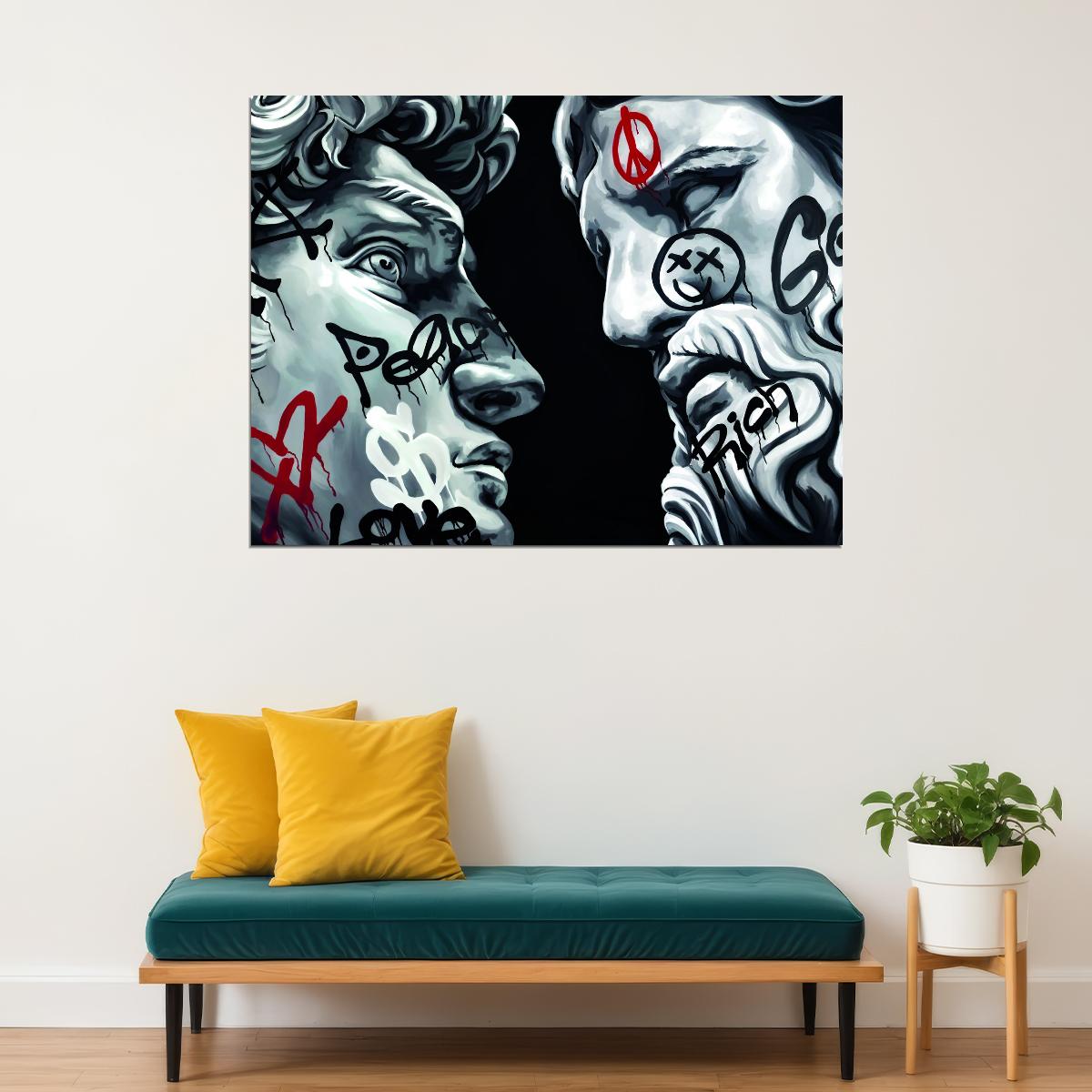 Graffiti Zeus and David Art Poster Street Style Modern Wall Decor Greek Statue Swag Hustle Wall Print - xonomax