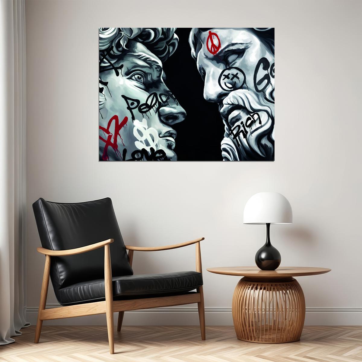 Graffiti Zeus and David Art Poster Street Style Modern Wall Decor Greek Statue Swag Hustle Wall Print - xonomax