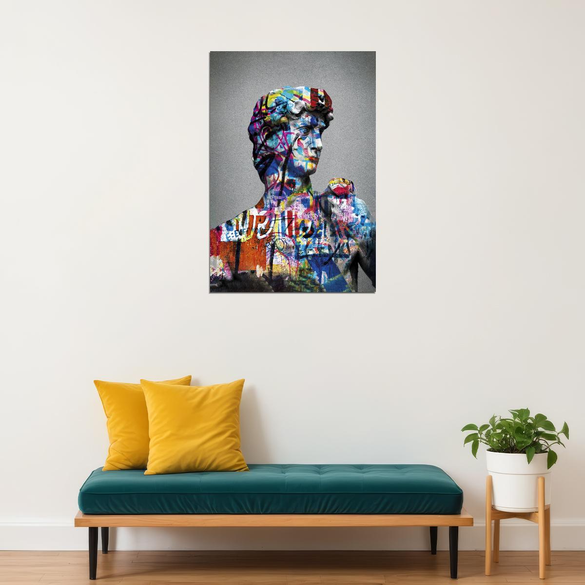 David Graffiti Bust Art Poster Vibrant Modern Wall Decor Pop Art Swag Motivational Wall Print - xonomax