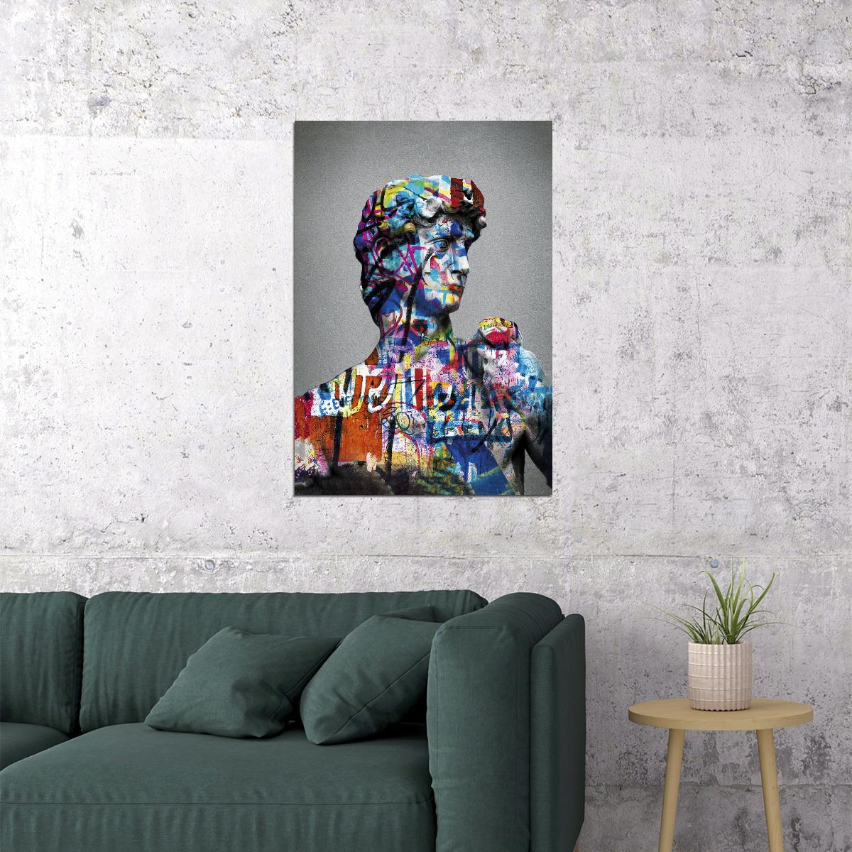 David Graffiti Bust Art Poster Vibrant Modern Wall Decor Pop Art Swag Motivational Wall Print - xonomax