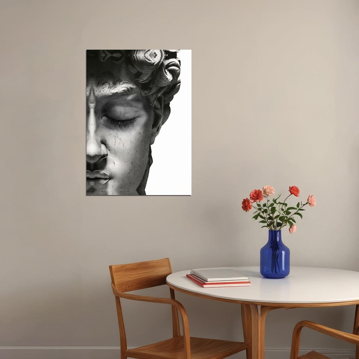David Bust Close-Up Art Poster Black and White Minimalist Wall Decor Modern Artistic Motivational Wall Print - xonomax