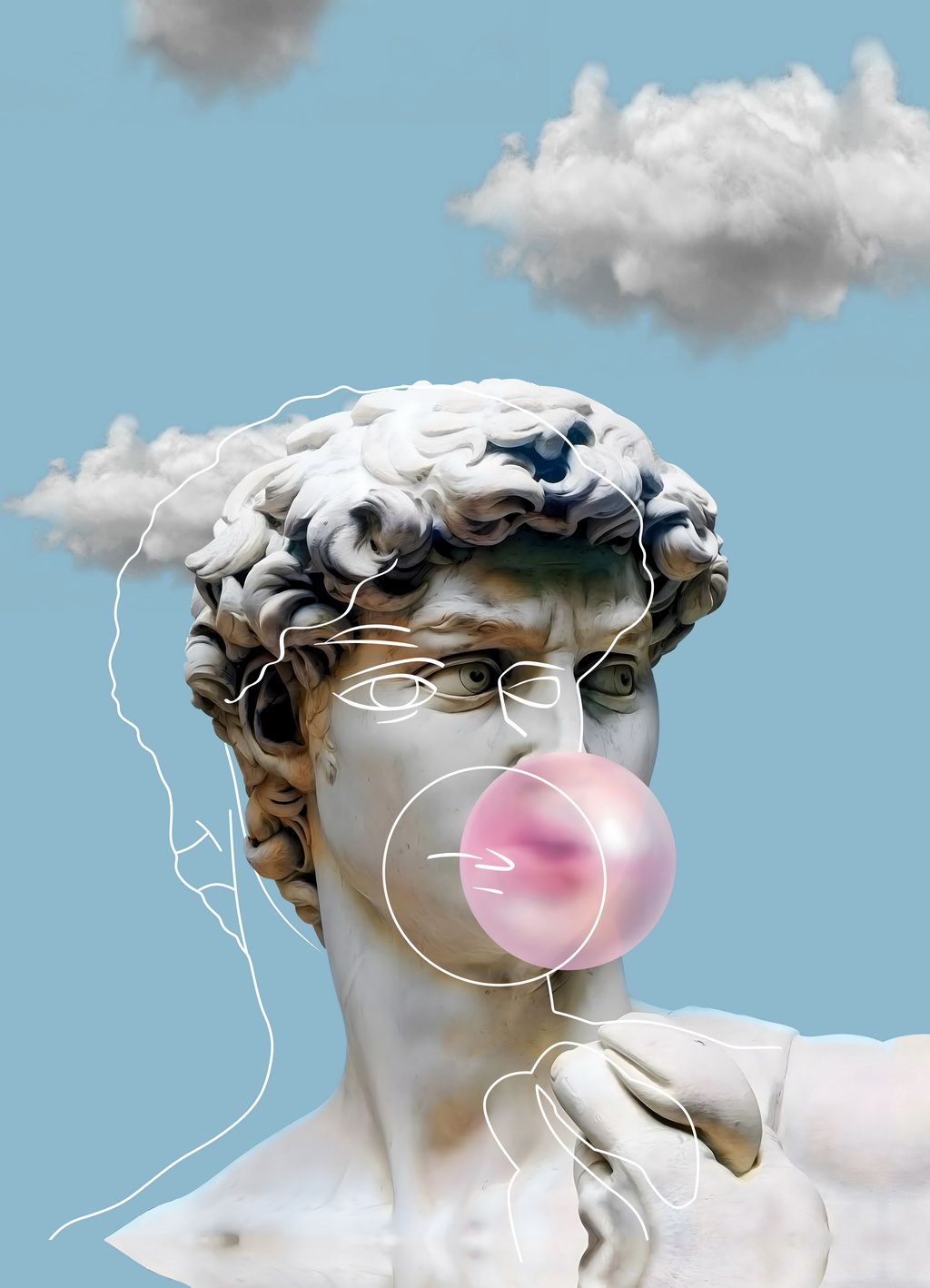 Bubblegum David Art Poster Playful Greek Statue Wall Decor Modern Pop Art Swag Style Wall Print - xonomax