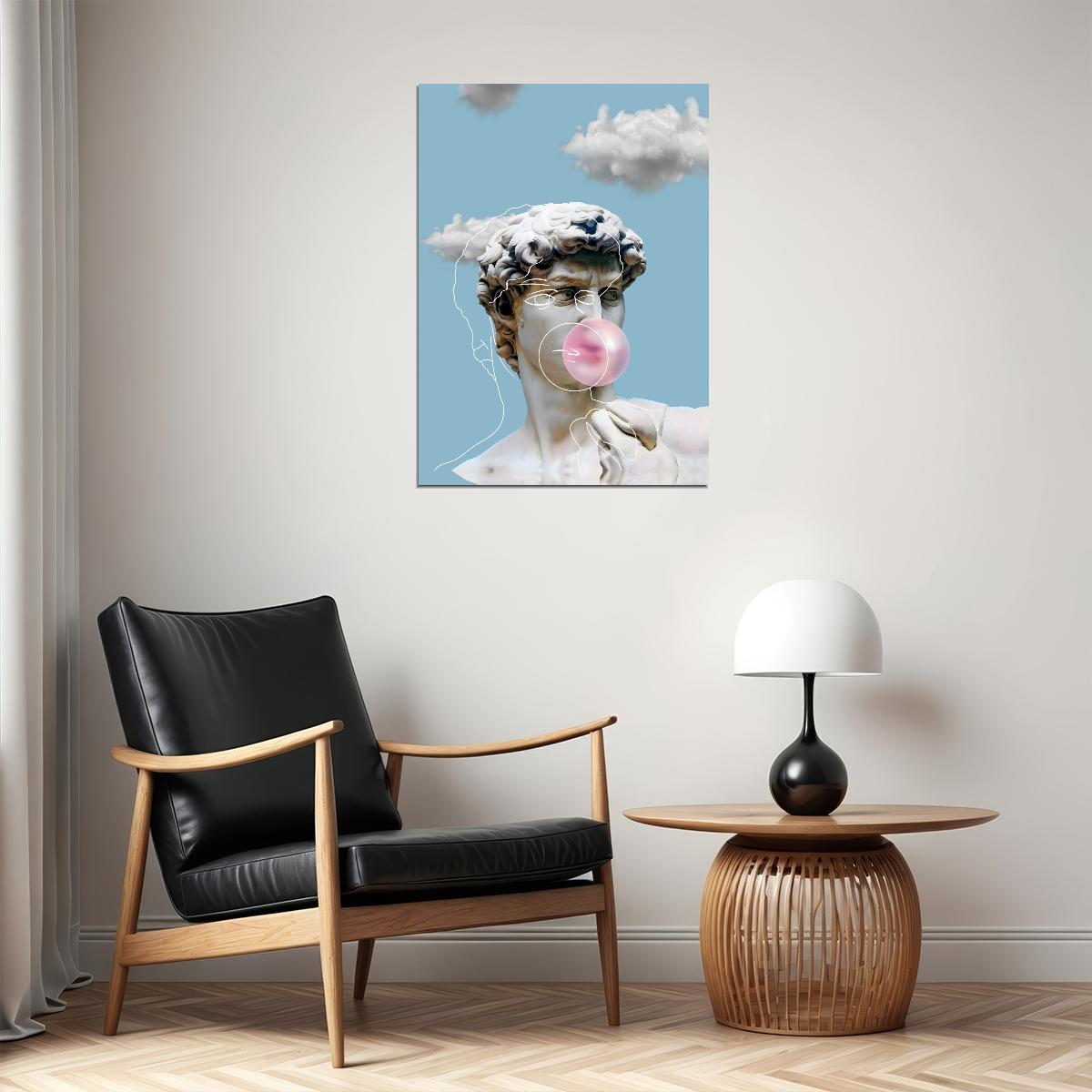 Bubblegum David Art Poster Playful Greek Statue Wall Decor Modern Pop Art Swag Style Wall Print - xonomax