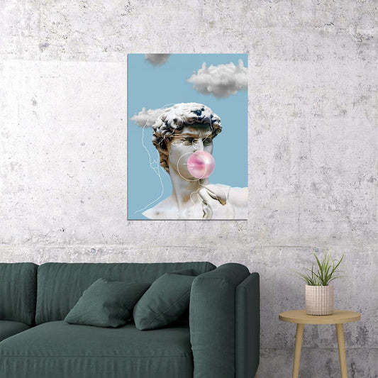 Bubblegum David Art Poster Playful Greek Statue Wall Decor Modern Pop Art Swag Style Wall Print - xonomax