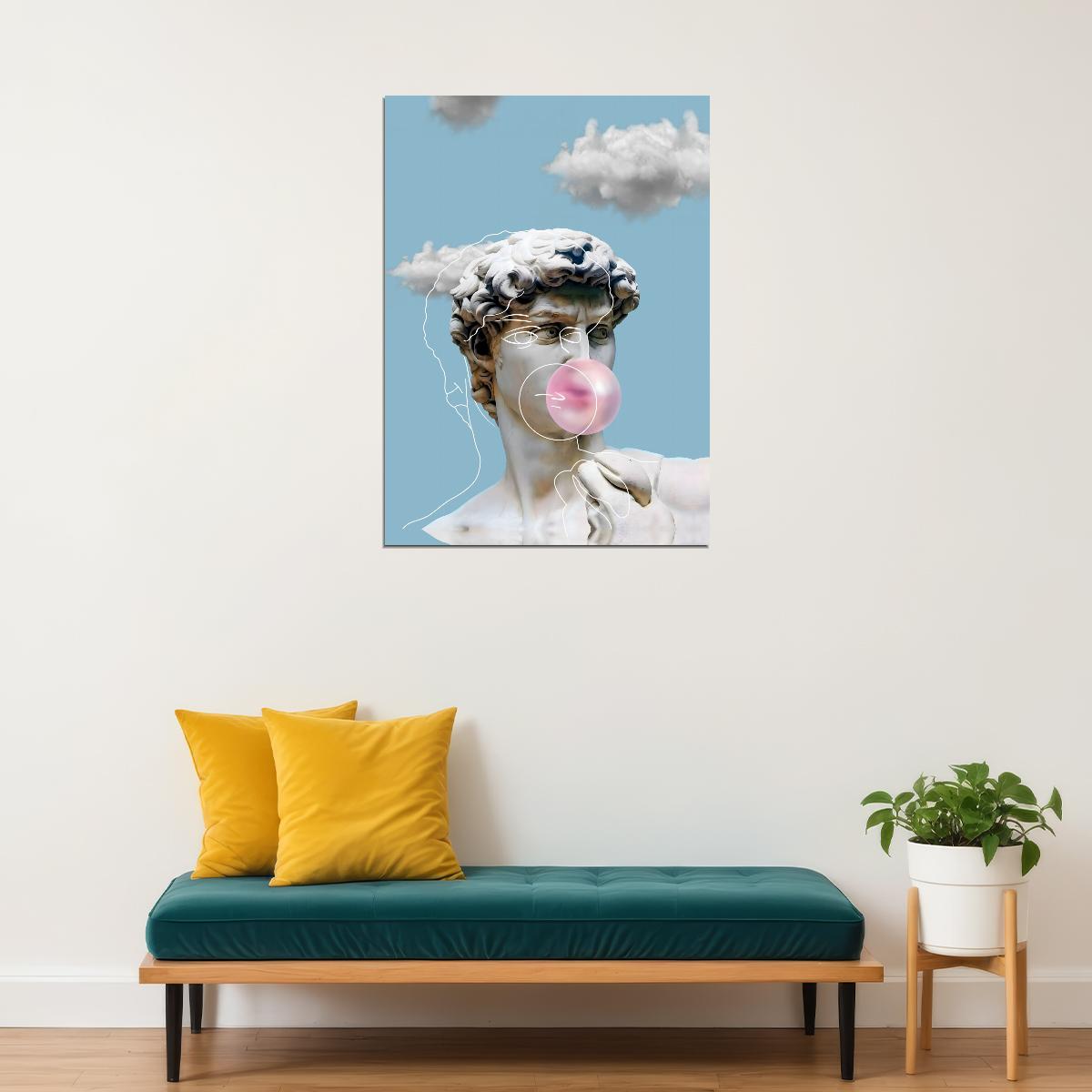 Bubblegum David Art Poster Playful Greek Statue Wall Decor Modern Pop Art Swag Style Wall Print - xonomax