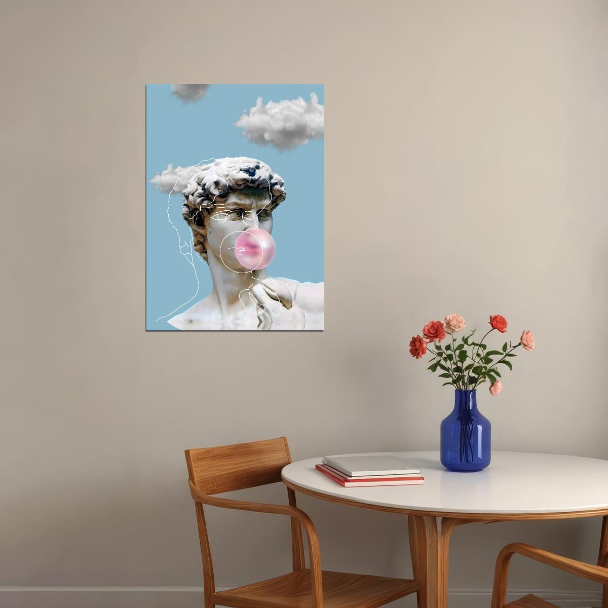 Bubblegum David Art Poster Playful Greek Statue Wall Decor Modern Pop Art Swag Style Wall Print - xonomax