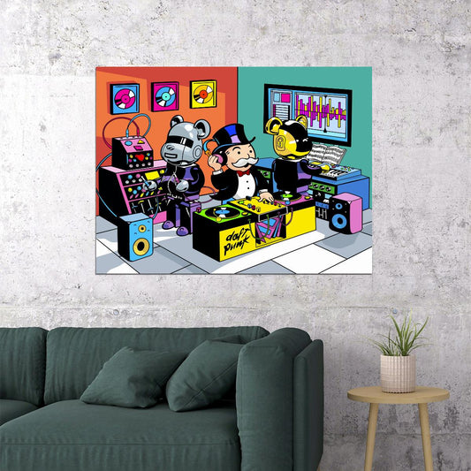 Daft Punk Bearbrick Retro DJ Mickey Mouse Art Poster Cartoon Wall Decor Colorful Pop Art Modern Swag Wall Print - xonomax