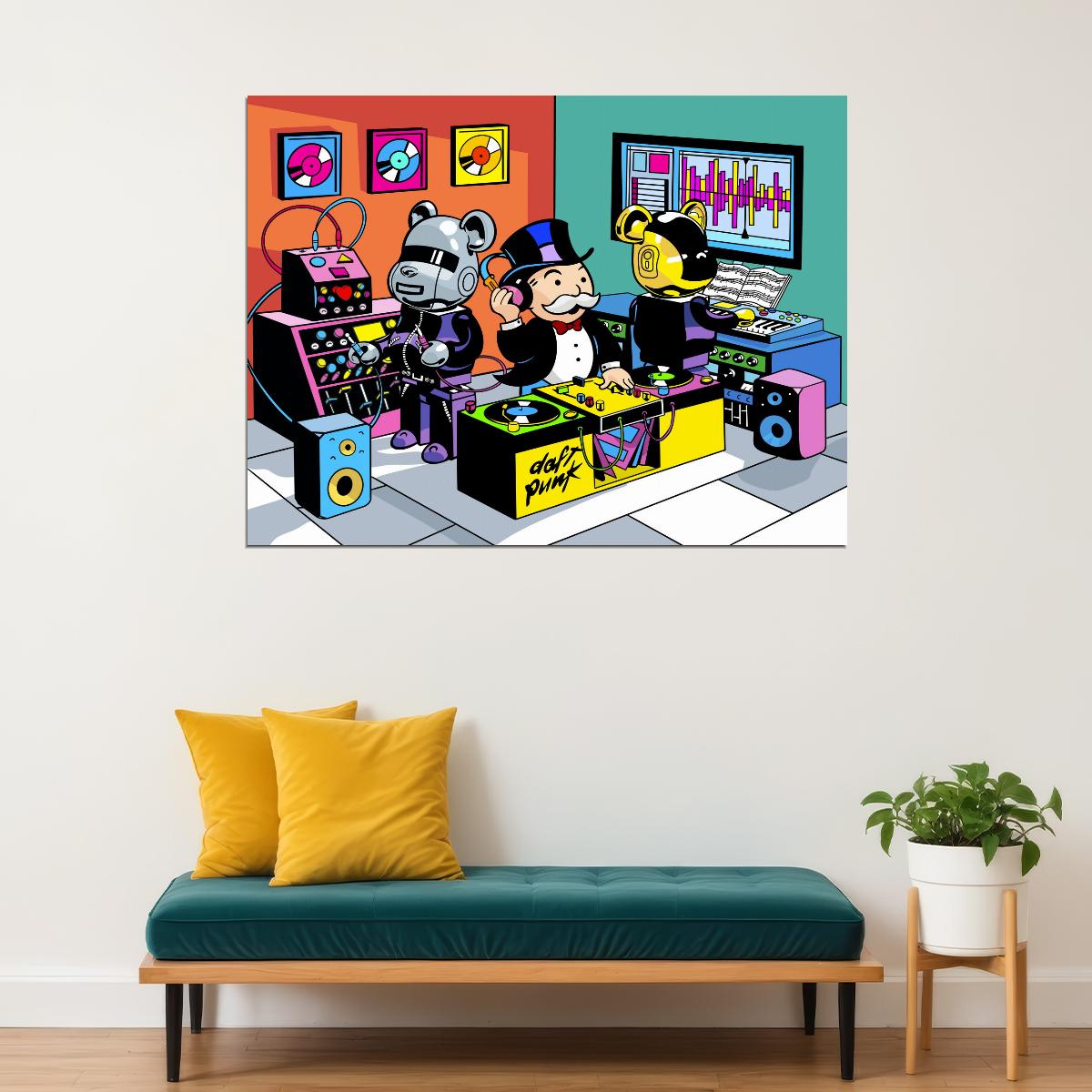 Daft Punk Bearbrick Retro DJ Mickey Mouse Art Poster Cartoon Wall Decor Colorful Pop Art Modern Swag Wall Print - xonomax
