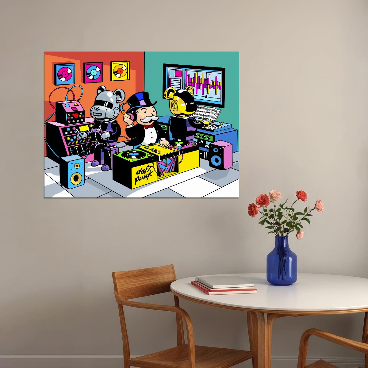 Daft Punk Bearbrick Retro DJ Mickey Mouse Art Poster Cartoon Wall Decor Colorful Pop Art Modern Swag Wall Print - xonomax