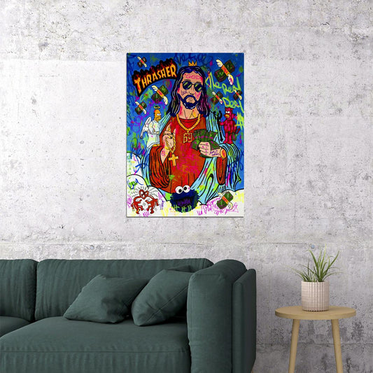 Graffiti Jesus Art Poster Colorful Religious Swag Wall Decor Modern Pop Art Motivational Wall Print - xonomax