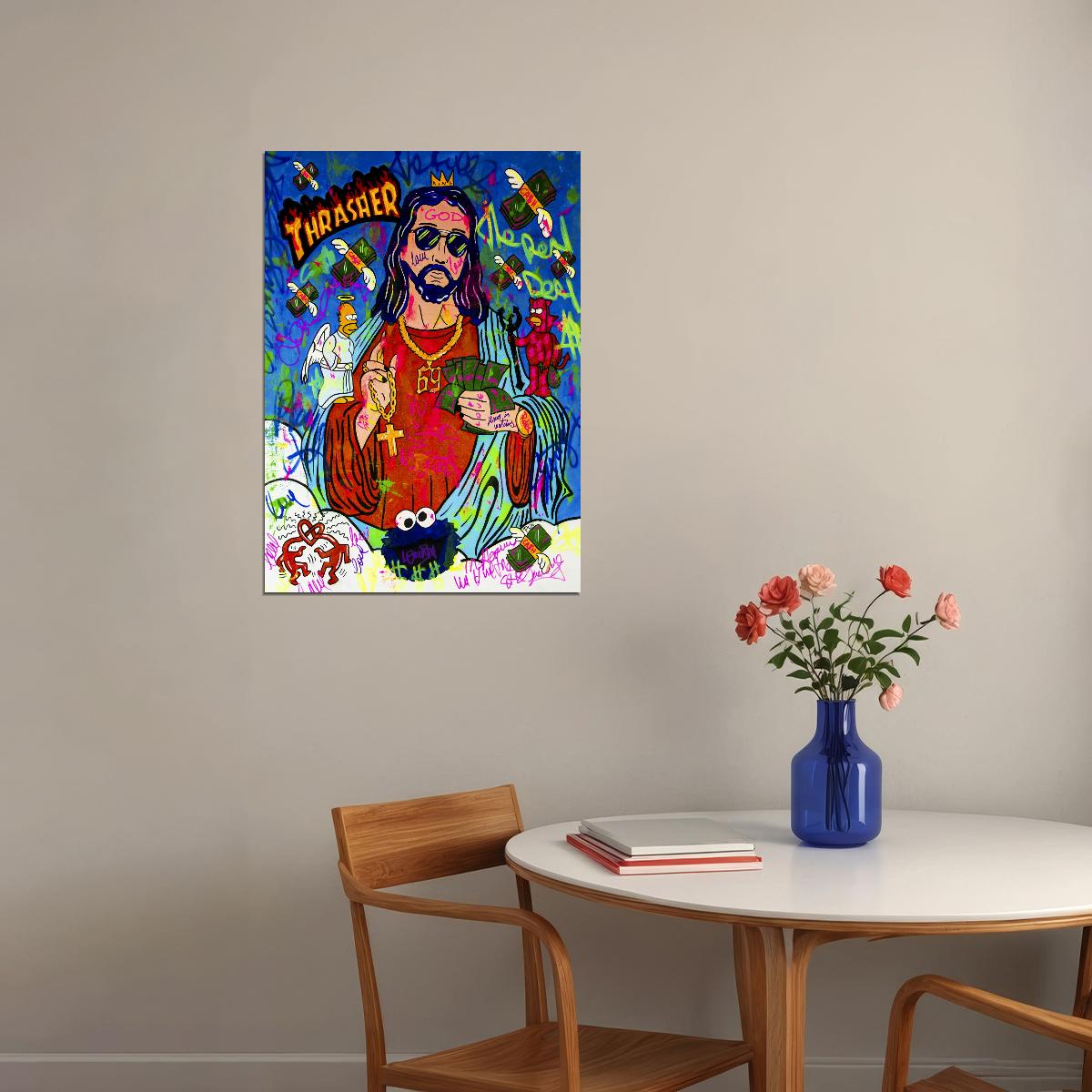 Graffiti Jesus Art Poster Colorful Religious Swag Wall Decor Modern Pop Art Motivational Wall Print - xonomax