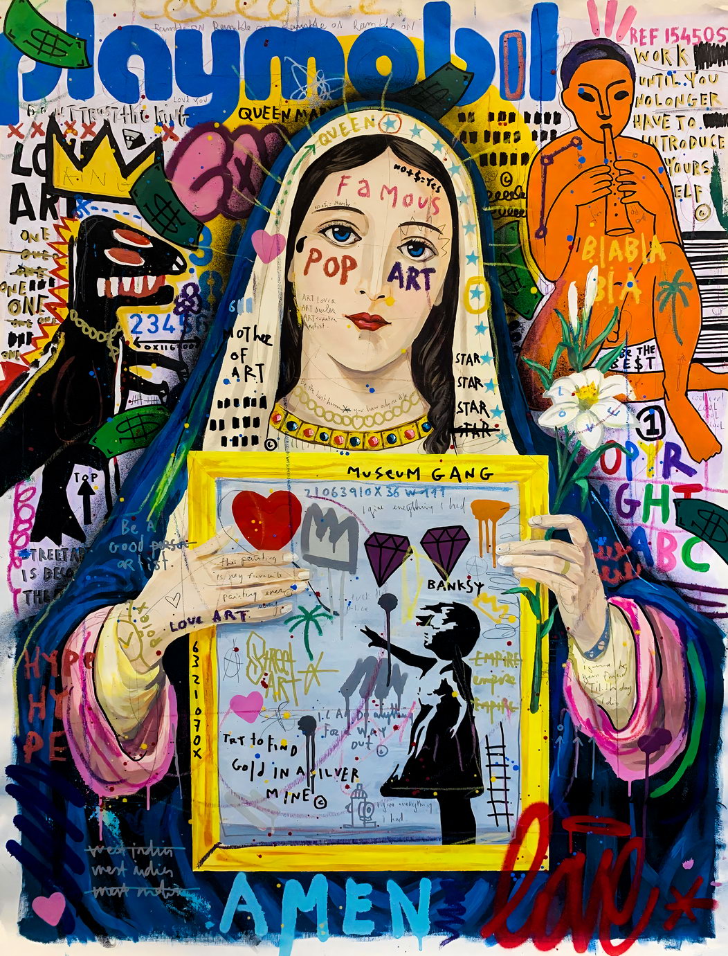 Banksy Girl With Balloon Virgin Mary Modern Madonna Pop Art Poster Vibrant Collage Wall Decor Unique Entrepreneur Artistic Wall Print - xonomax