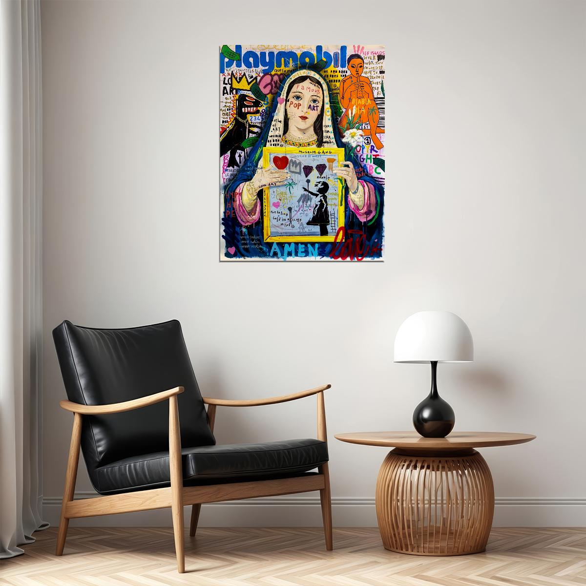 Banksy Girl With Balloon Virgin Mary Modern Madonna Pop Art Poster Vibrant Collage Wall Decor Unique Entrepreneur Artistic Wall Print - xonomax