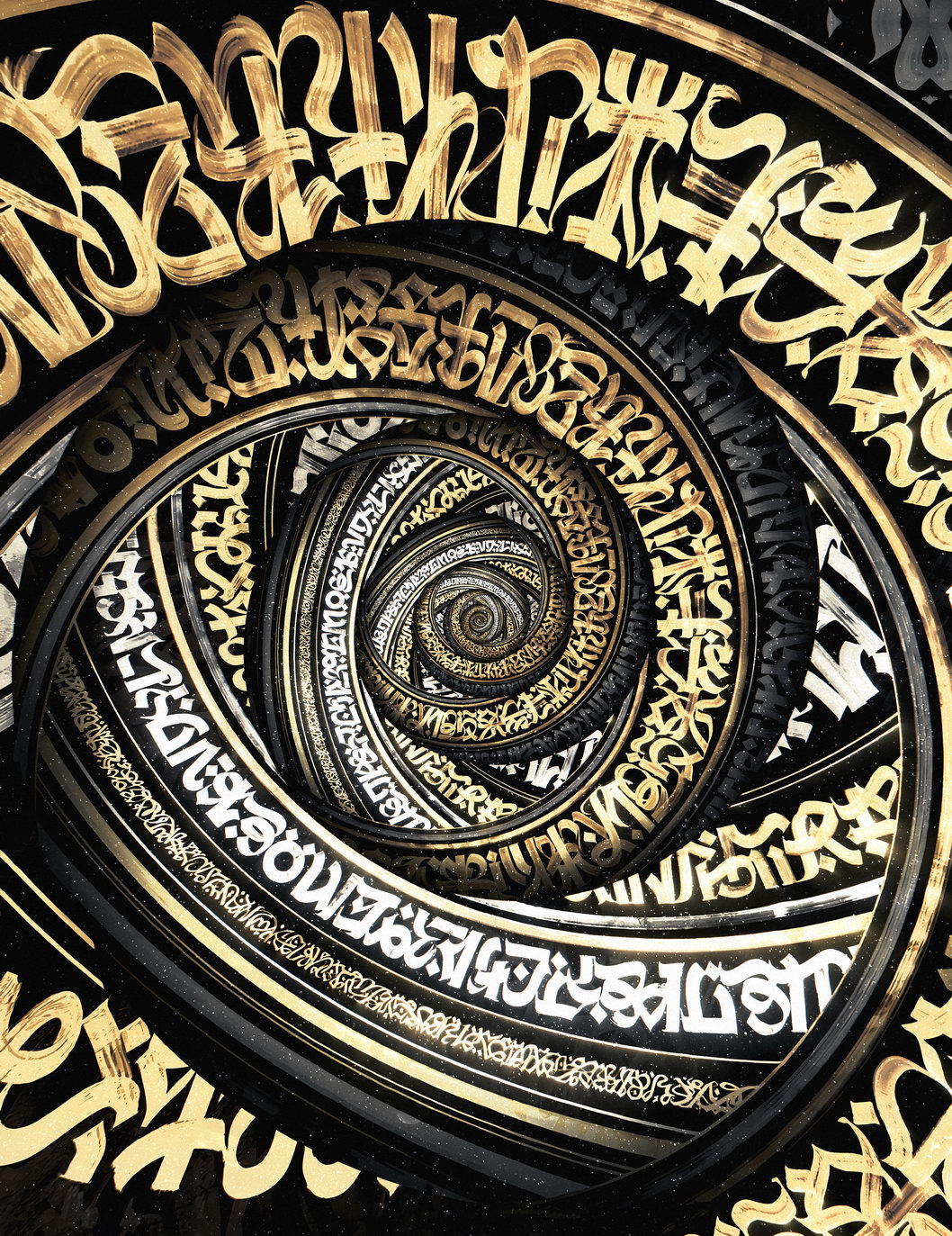 Abstract Typography Black Gold Swirl Arabic Calligraphy Spiral Art Poster Elegant Wall Decor Swag Modern Abstract Artistic Wall Print - xonomax