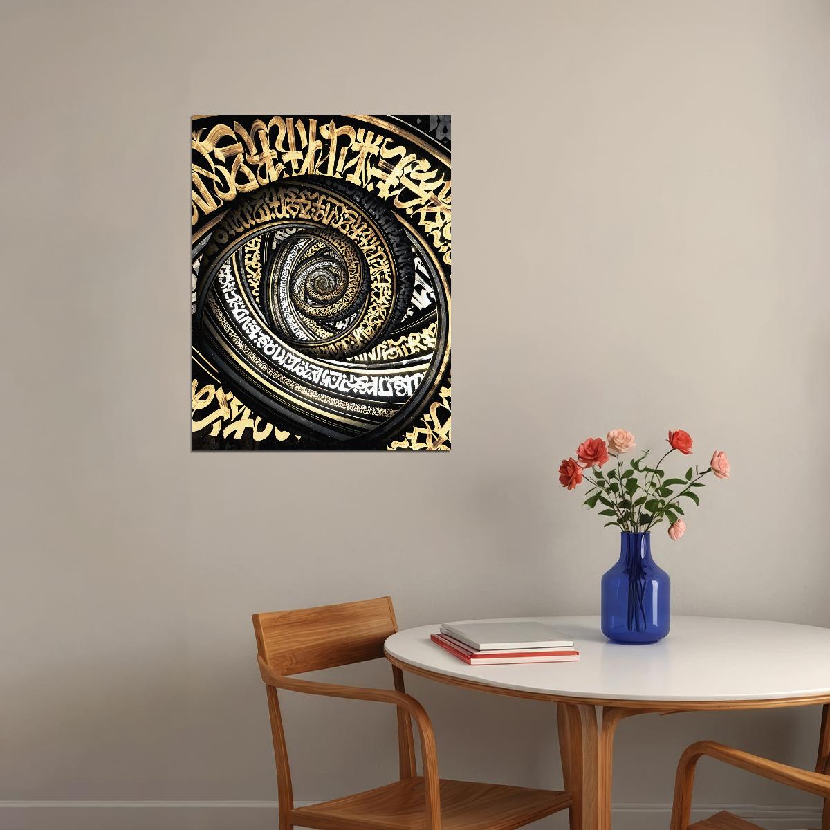 Abstract Typography Black Gold Swirl Arabic Calligraphy Spiral Art Poster Elegant Wall Decor Swag Modern Abstract Artistic Wall Print - xonomax
