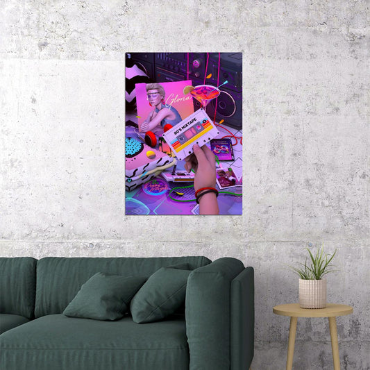 Retro 80s Moxtape Synth Arcade Dreams Vaporwave Poster Neon Gaming Setup Art Poster Futuristic Vibrant Wall Decor Gamer Aesthetic Modern Wall Art Print - xonomax