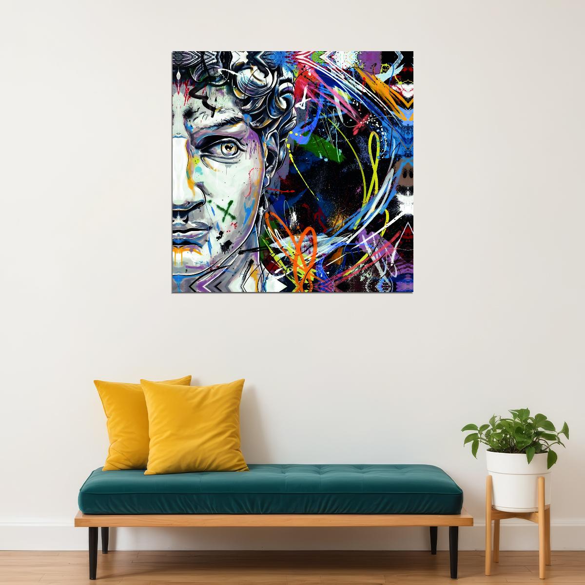 David Graffiti Art Poster Colorful and Bold Wall Decor Featuring Modern Artistic Twist Classic Sculpture Wall Art Print - xonomax