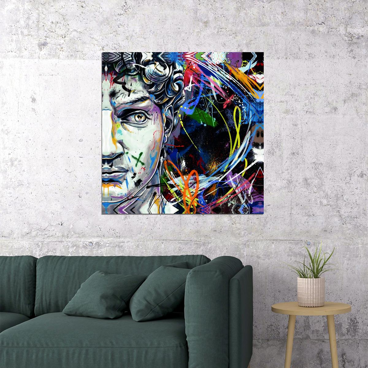 David Graffiti Art Poster Colorful and Bold Wall Decor Featuring Modern Artistic Twist Classic Sculpture Wall Art Print - xonomax