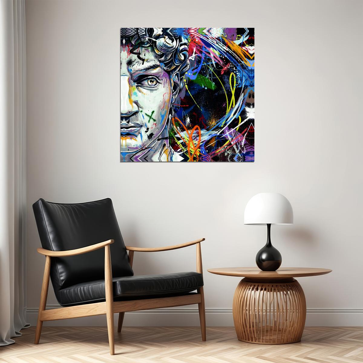David Graffiti Art Poster Colorful and Bold Wall Decor Featuring Modern Artistic Twist Classic Sculpture Wall Art Print - xonomax