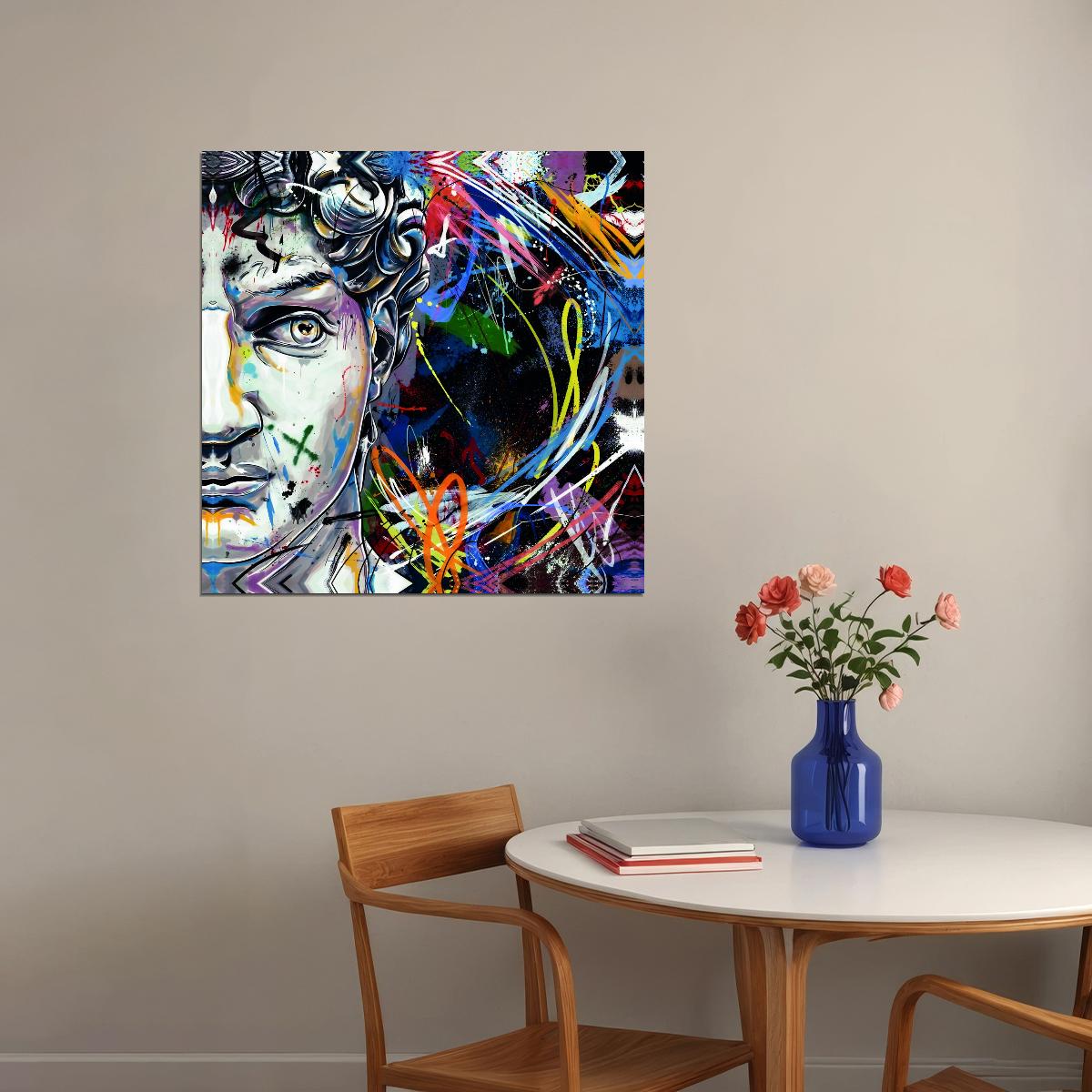 David Graffiti Art Poster Colorful and Bold Wall Decor Featuring Modern Artistic Twist Classic Sculpture Wall Art Print - xonomax