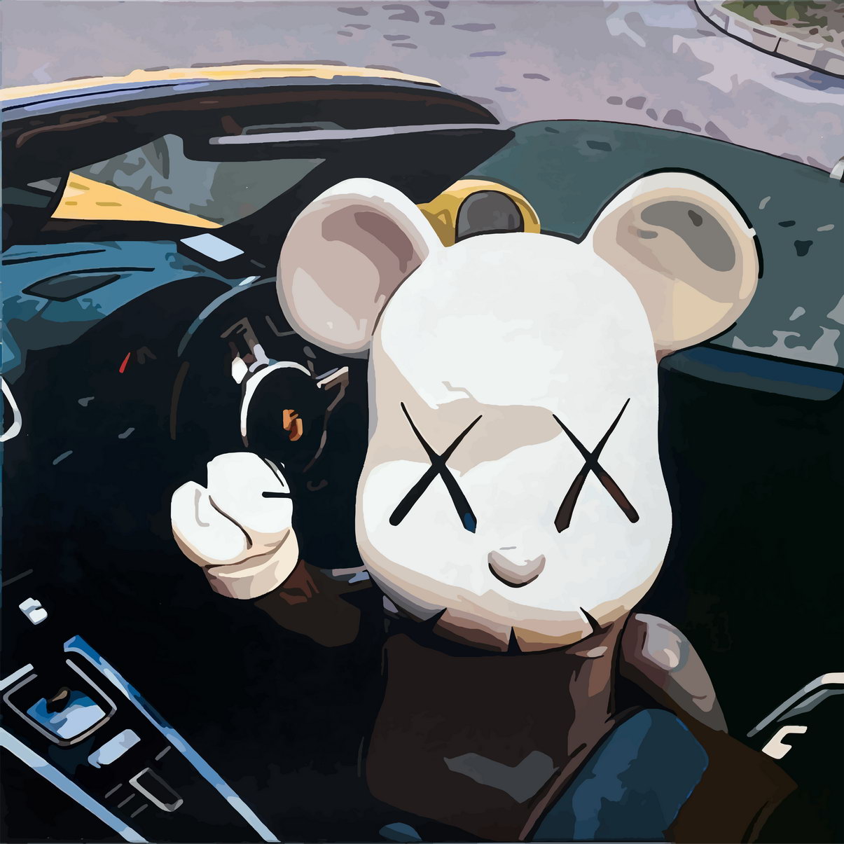 Kaws Mouse Driving Art Poster Playful Modern Wall Decor Street Art Urban Style Wall Print - xonomax