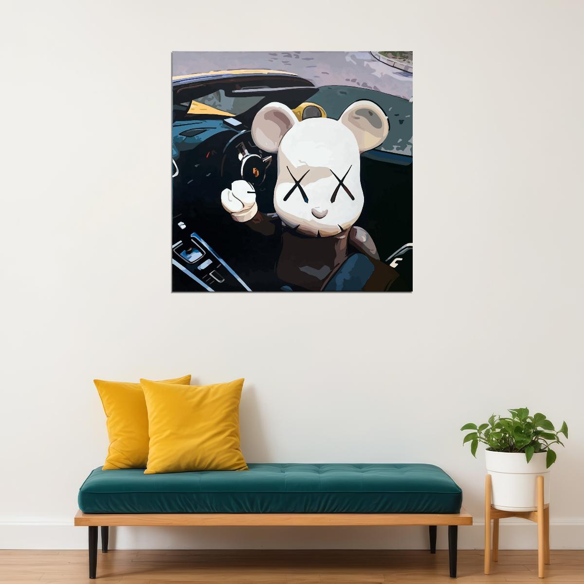 Kaws Mouse Driving Art Poster Playful Modern Wall Decor Street Art Urban Style Wall Print - xonomax