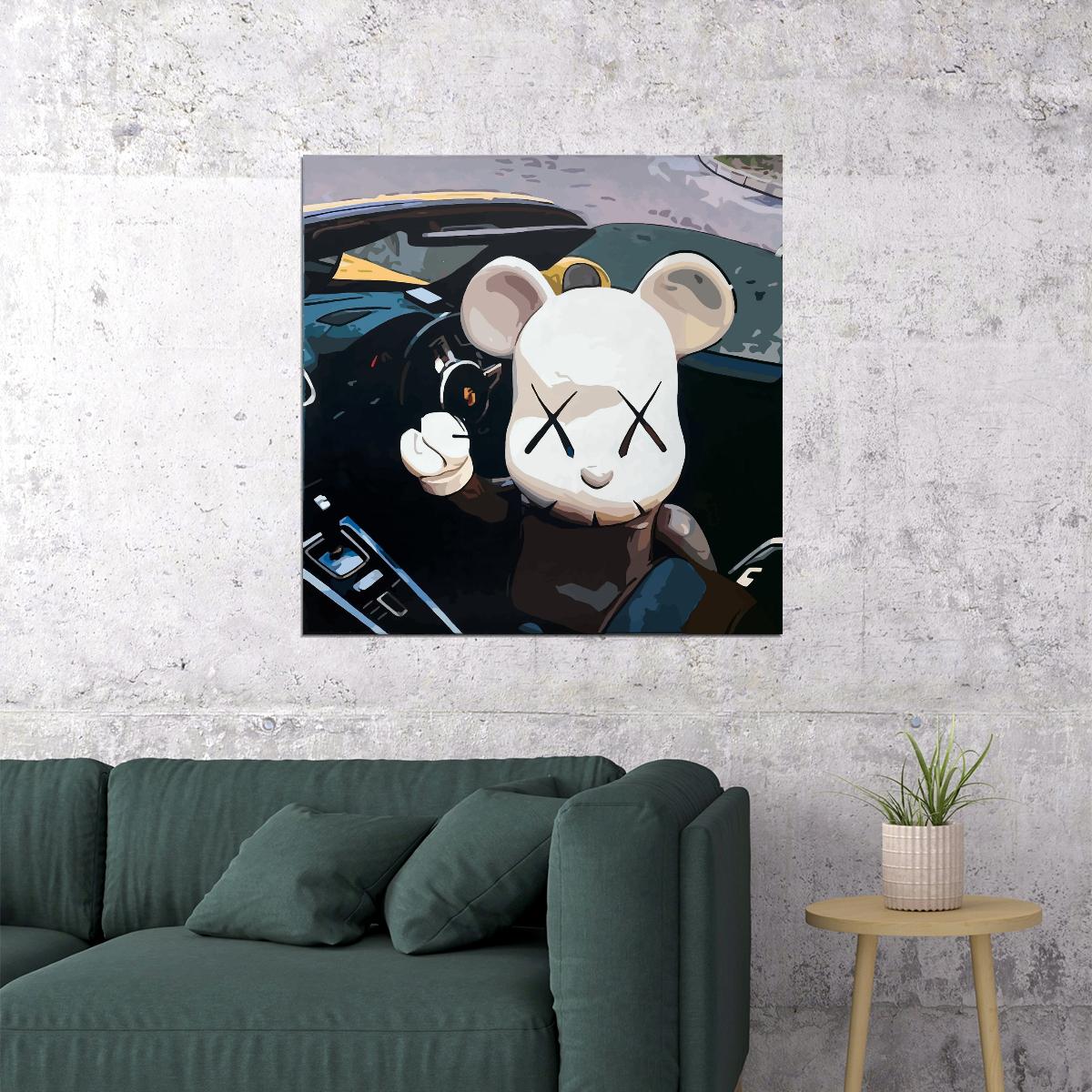 Kaws Mouse Driving Art Poster Playful Modern Wall Decor Street Art Urban Style Wall Print - xonomax