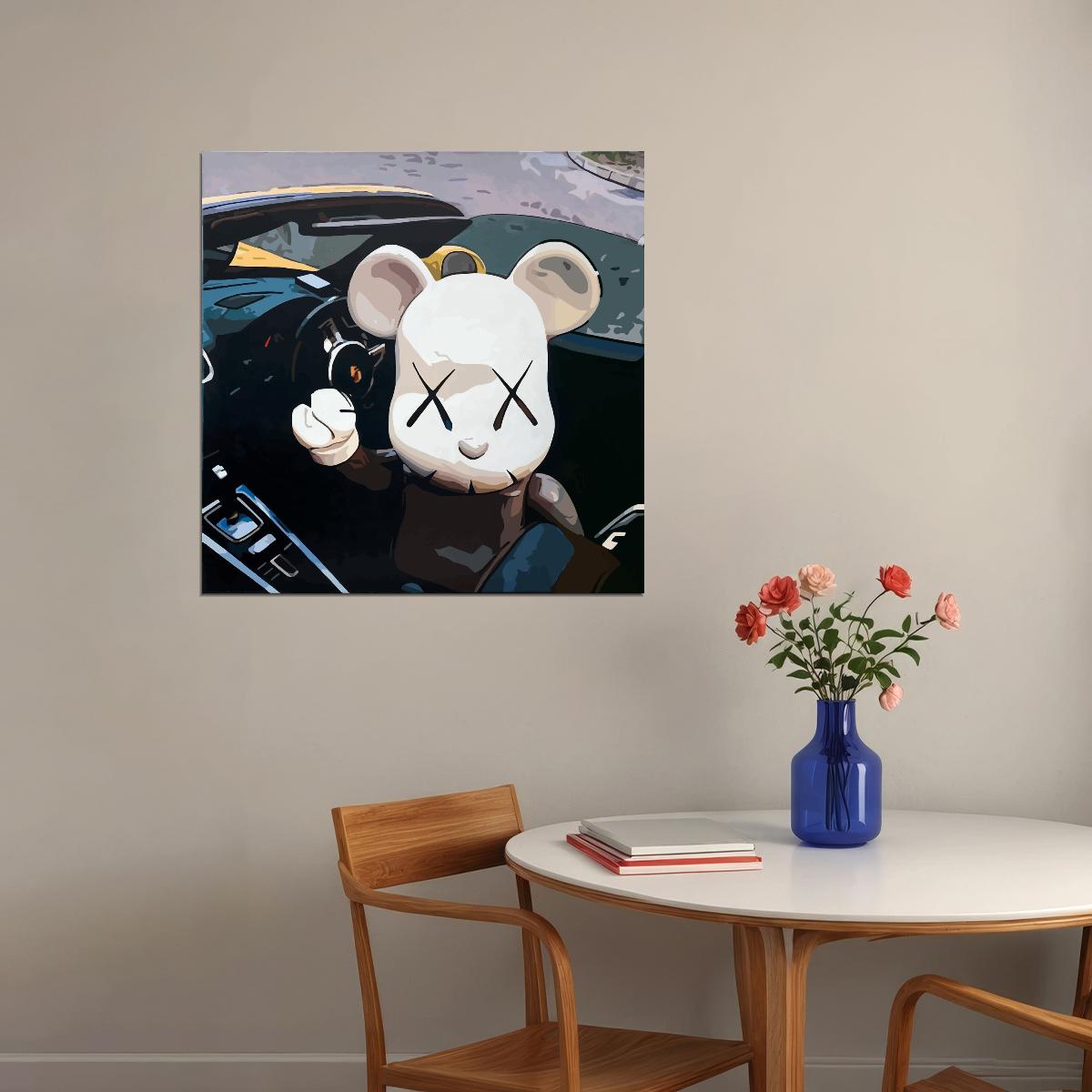 Kaws Mouse Driving Art Poster Playful Modern Wall Decor Street Art Urban Style Wall Print - xonomax