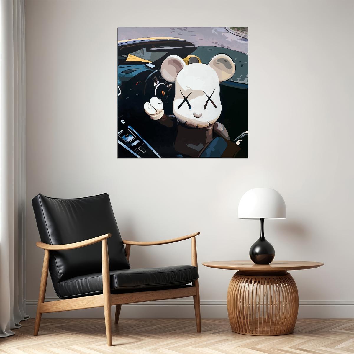 Kaws Mouse Driving Art Poster Playful Modern Wall Decor Street Art Urban Style Wall Print - xonomax