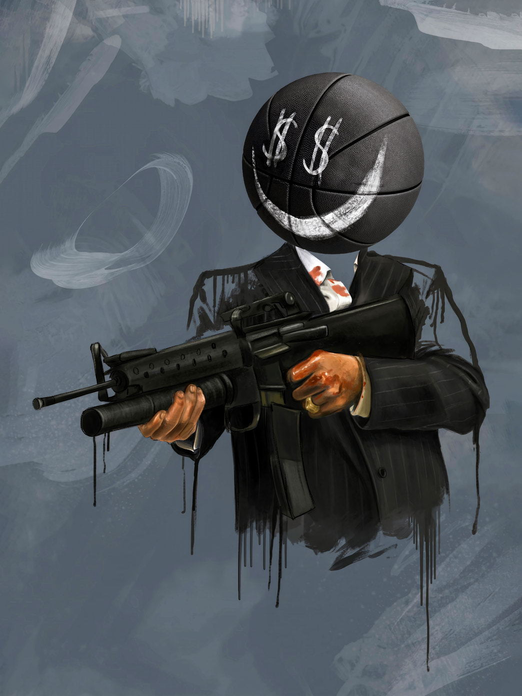 Cash Face Gangster Moon Head Gun Art Poster Dark Modern Wall Decor Unique Bold Artistic Design Wall Print - xonomax