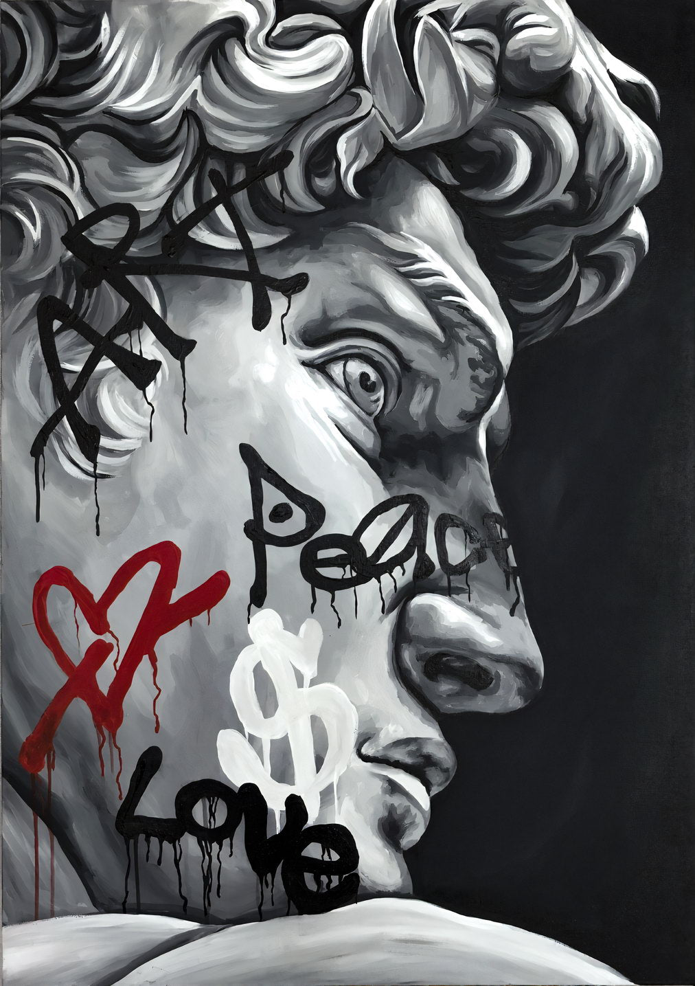 Graffiti David Black White Art Poster Modern Bold Wall Decor Street Art Twist Classic Sculpture Print - xonomax