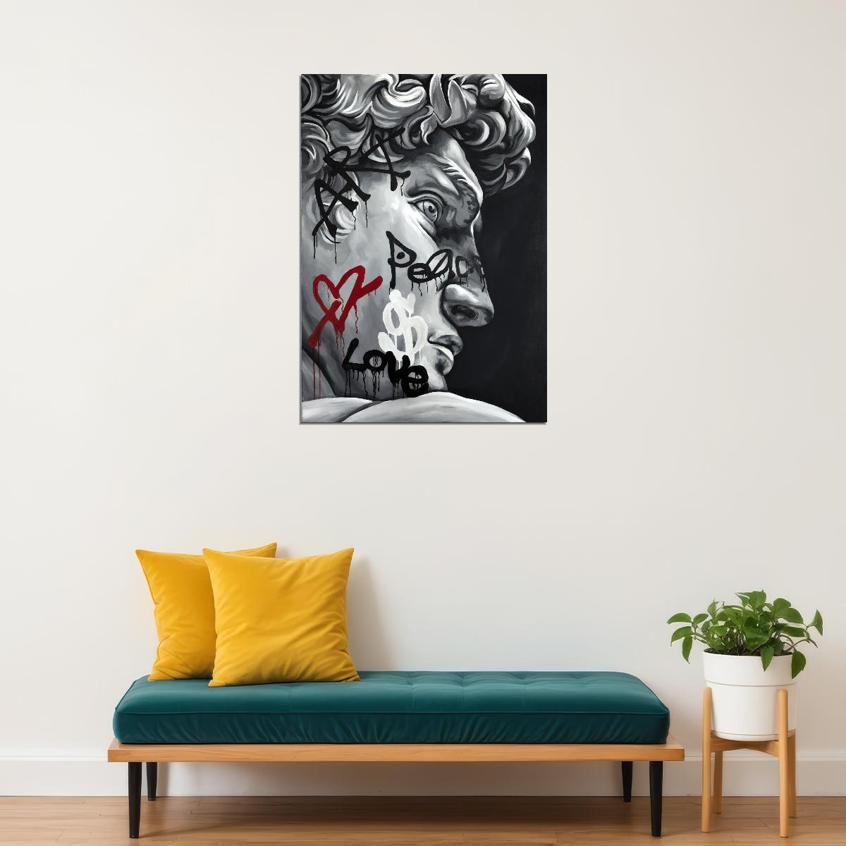 Graffiti David Black White Art Poster Modern Bold Wall Decor Street Art Twist Classic Sculpture Print - xonomax