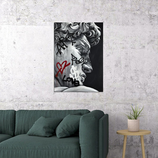 Graffiti David Black White Art Poster Modern Bold Wall Decor Street Art Twist Classic Sculpture Print - xonomax