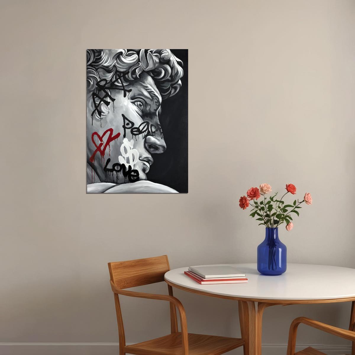Graffiti David Black White Art Poster Modern Bold Wall Decor Street Art Twist Classic Sculpture Print - xonomax