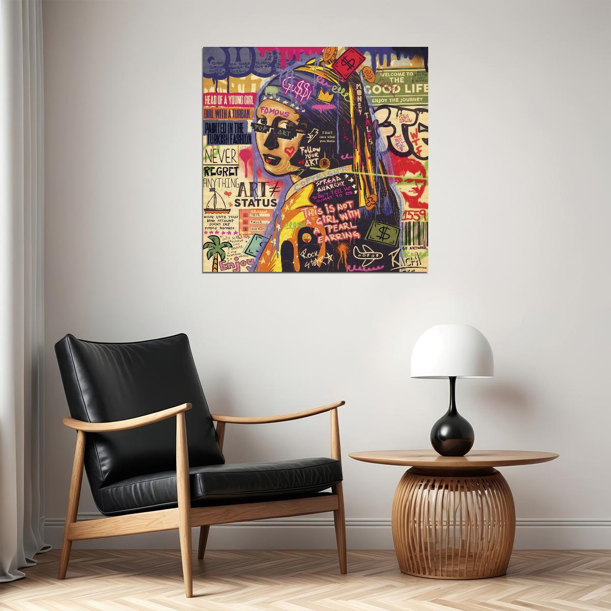 Girl With The Pearl Graffiti Art Poster Vibrant Wall Decor Modern Street Style Twist Classic Artwork Wall Print - xonomax