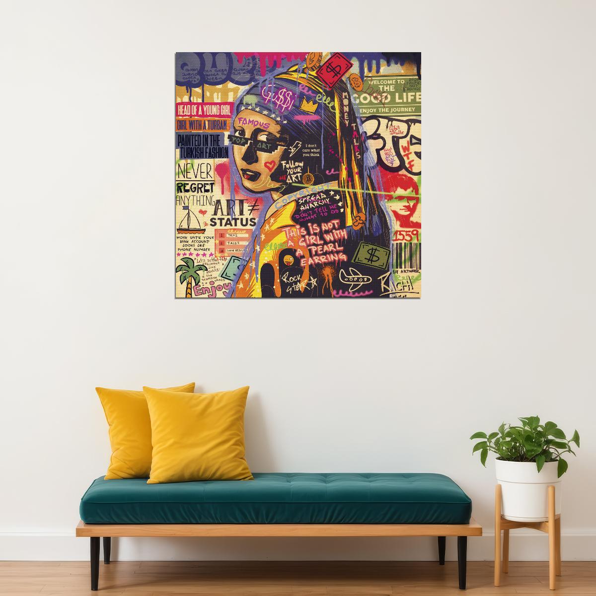 Girl With The Pearl Graffiti Art Poster Vibrant Wall Decor Modern Street Style Twist Classic Artwork Wall Print - xonomax