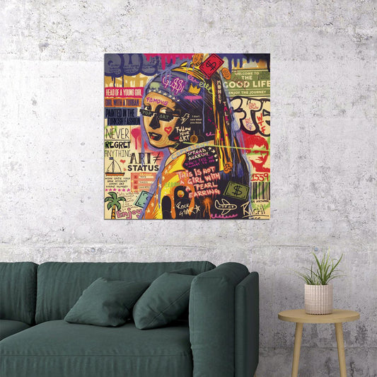 Girl With The Pearl Graffiti Art Poster Vibrant Wall Decor Modern Street Style Twist Classic Artwork Wall Print - xonomax