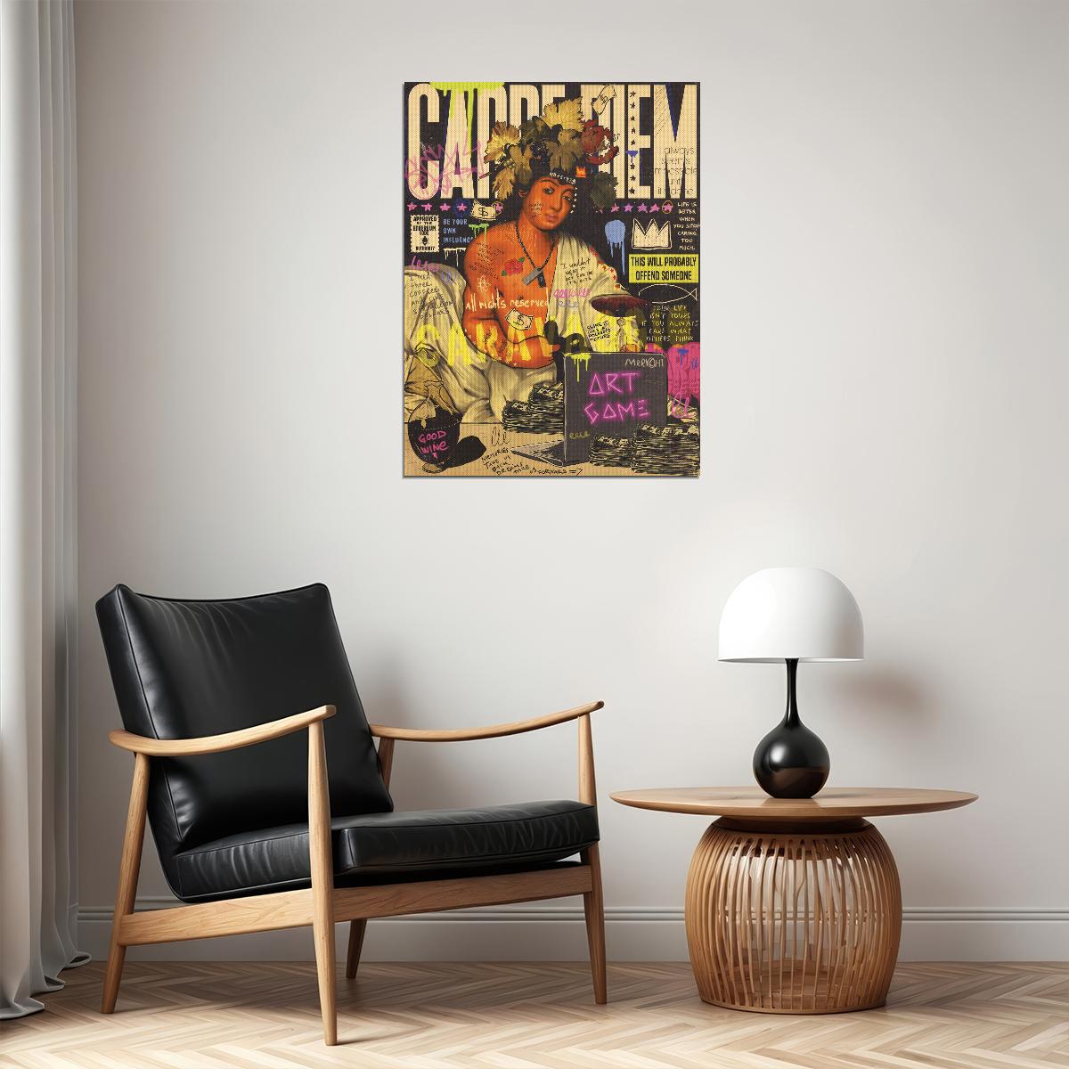 Carpe Diem Collage Art Poster Vibrant Eclectic Wall Decor Graffiti Pop Art Fusion Wall Print - xonomax