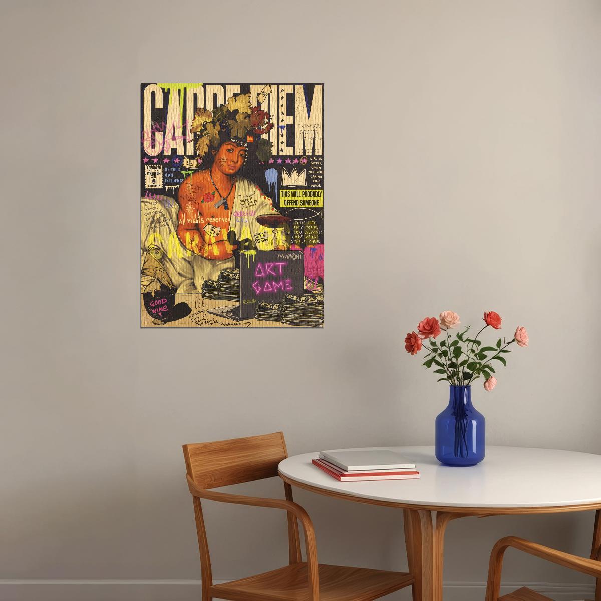Carpe Diem Collage Art Poster Vibrant Eclectic Wall Decor Graffiti Pop Art Fusion Wall Print - xonomax