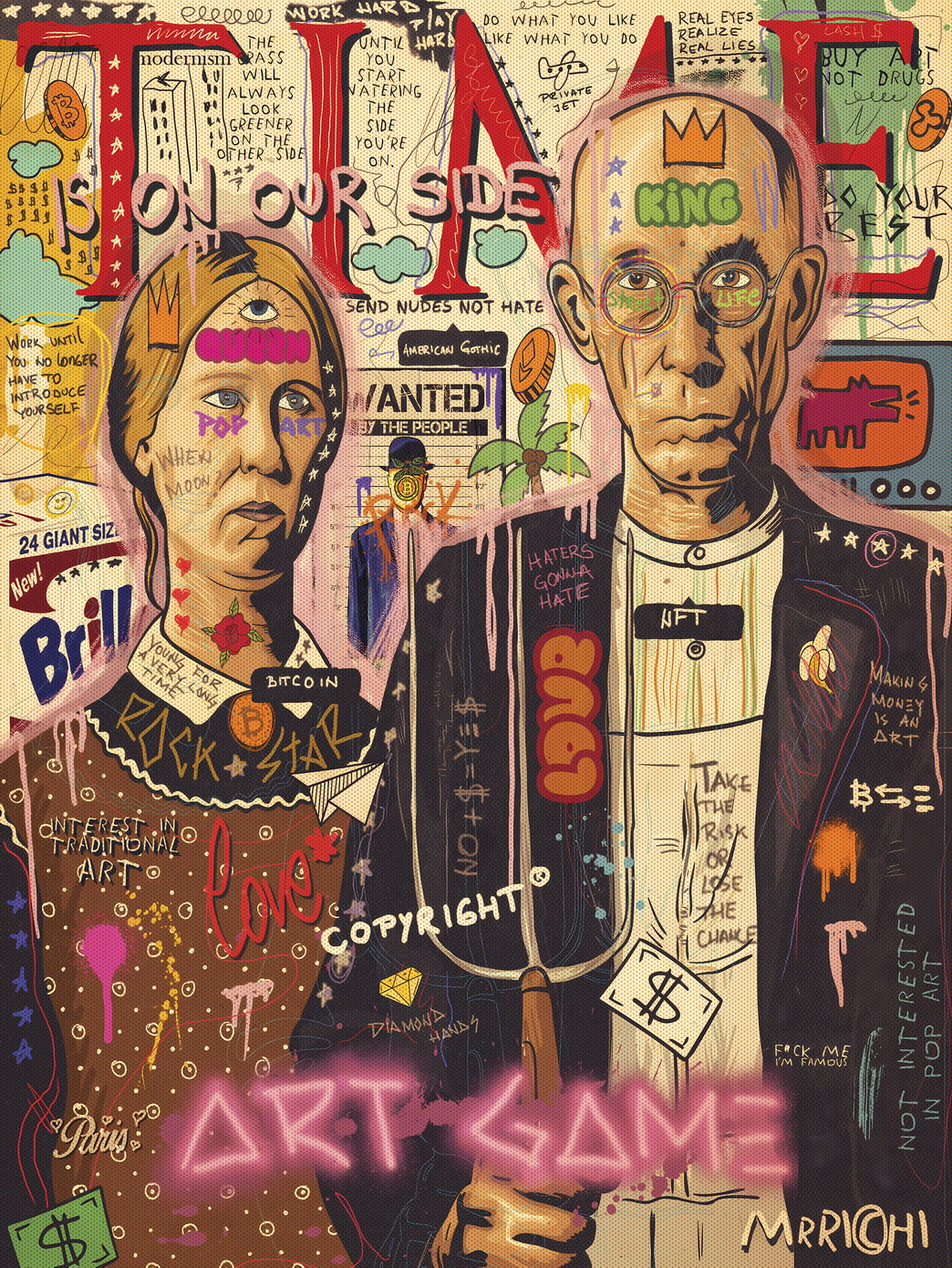 American Gothic Pop Culture Poster Art Game Vintage Magazine Collage Print - xonomax