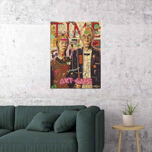 American Gothic Pop Culture Poster Art Game Vintage Magazine Collage Print - xonomax