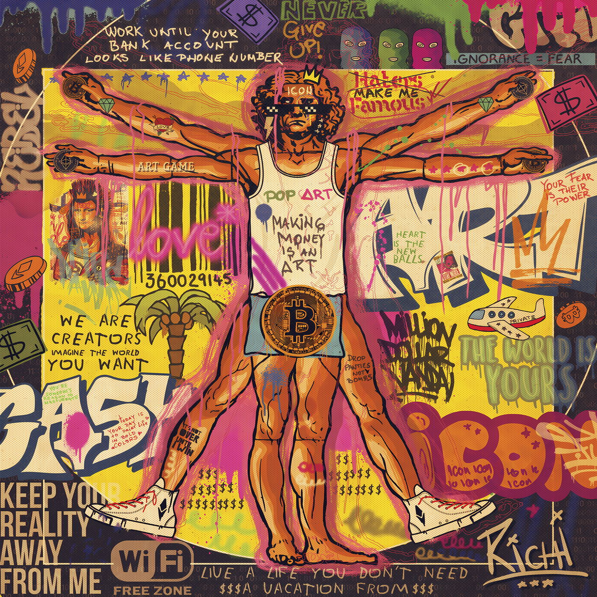 Vitruvian Man Bitcoin Poster Graffiti Pop Art Modern Crypto Artwork - xonomax