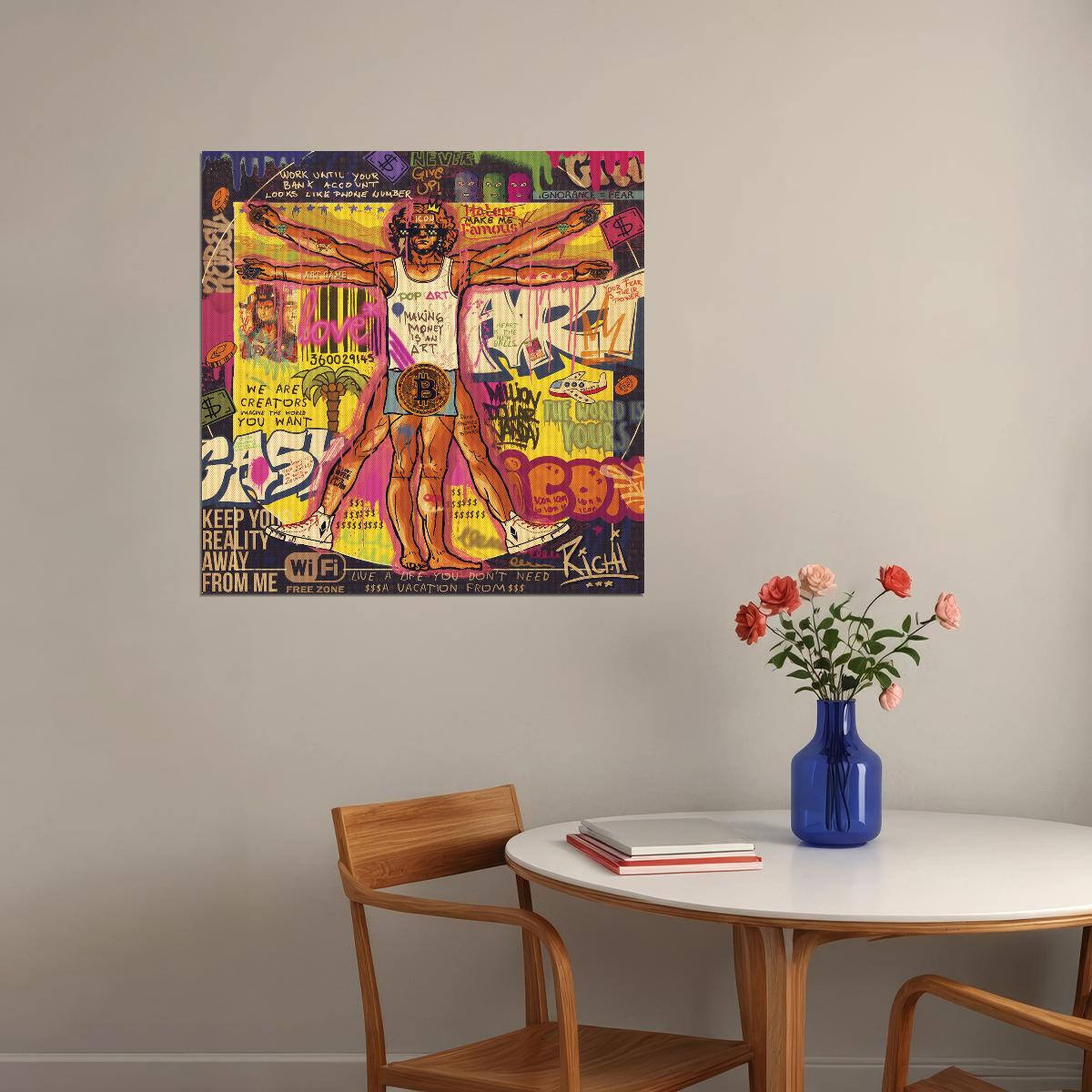 Vitruvian Man Bitcoin Poster Graffiti Pop Art Modern Crypto Artwork - xonomax