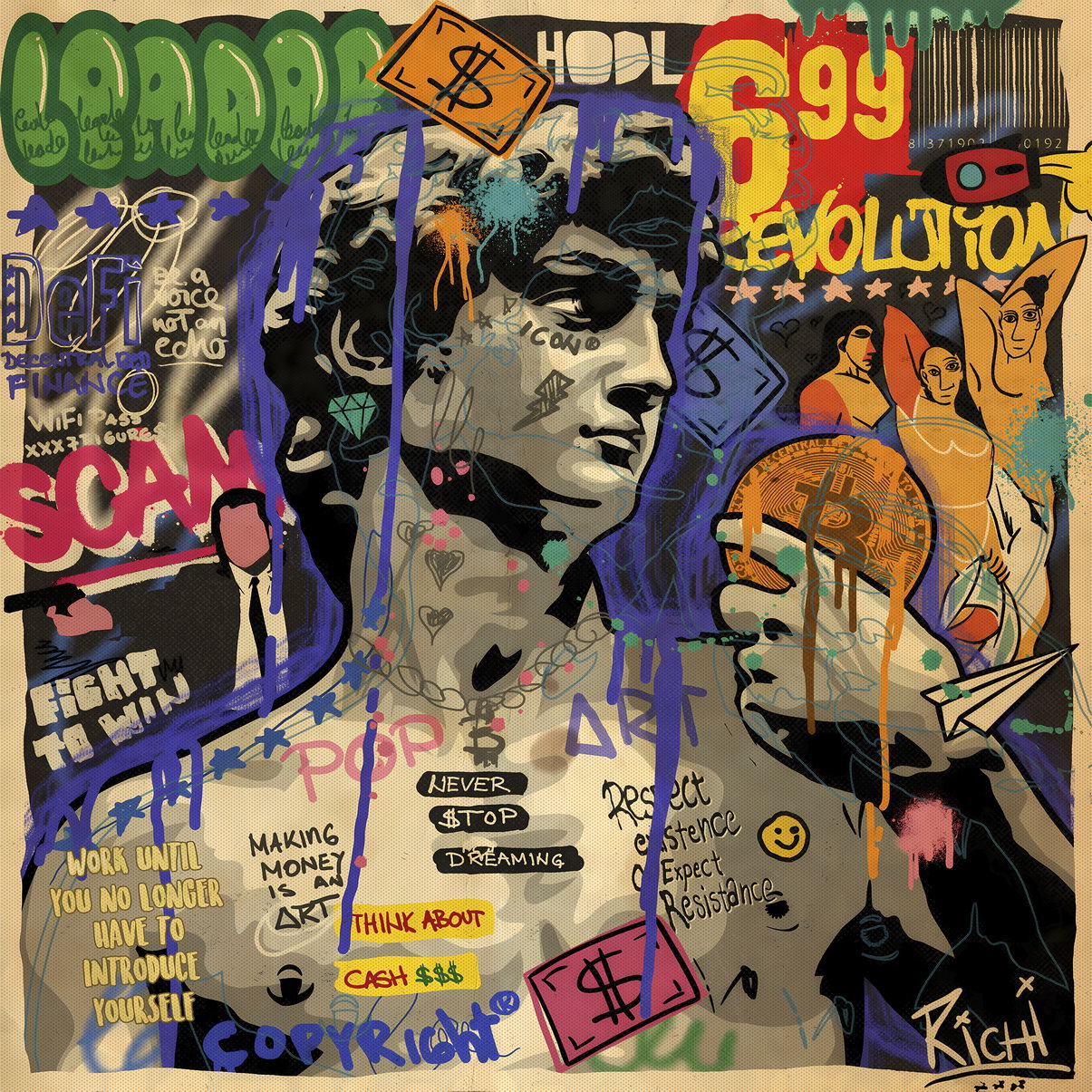 David Sculpture Graffiti Pop Art Poster Modern Michelangelo Tribute Street Art Print - xonomax