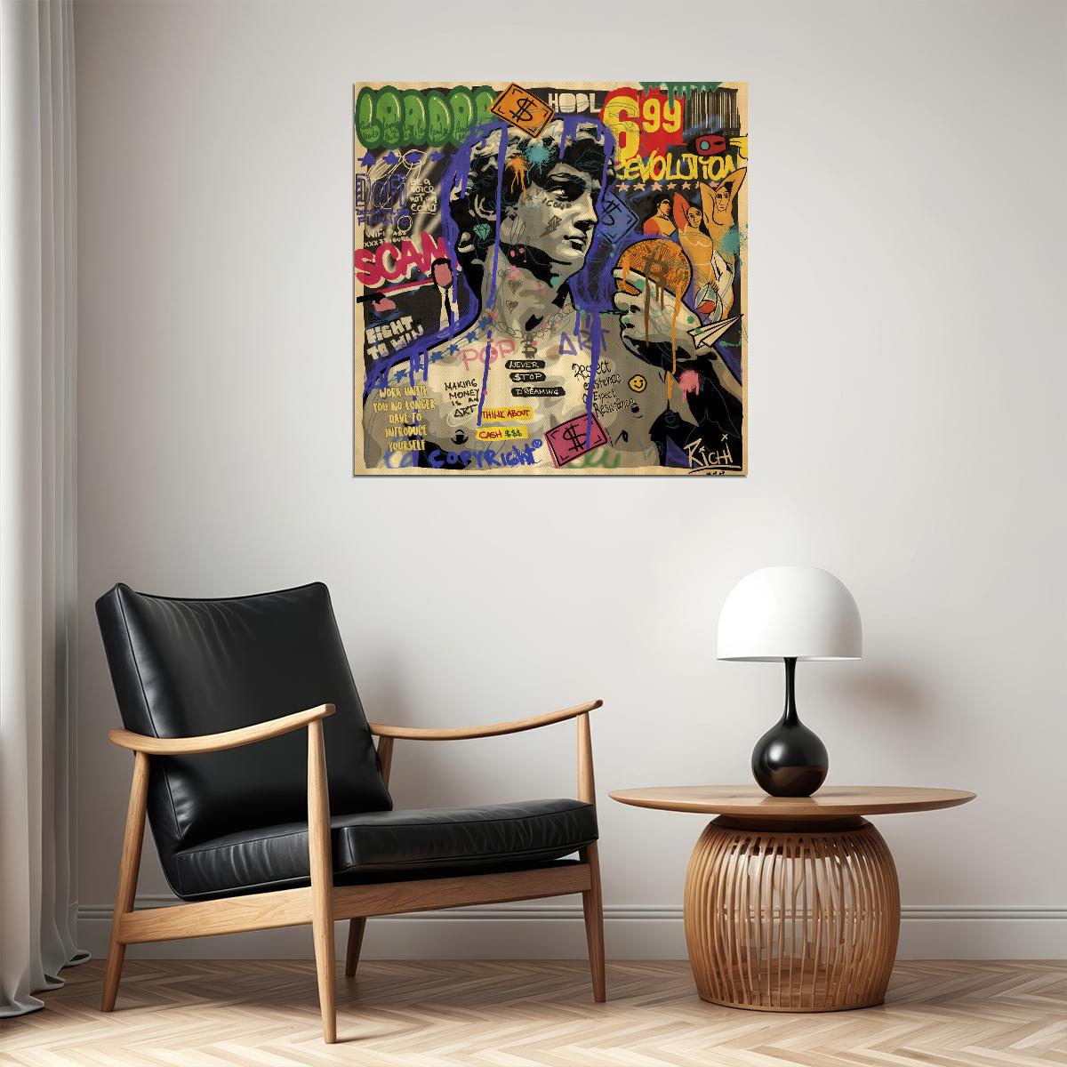 David Sculpture Graffiti Pop Art Poster Modern Michelangelo Tribute Street Art Print - xonomax