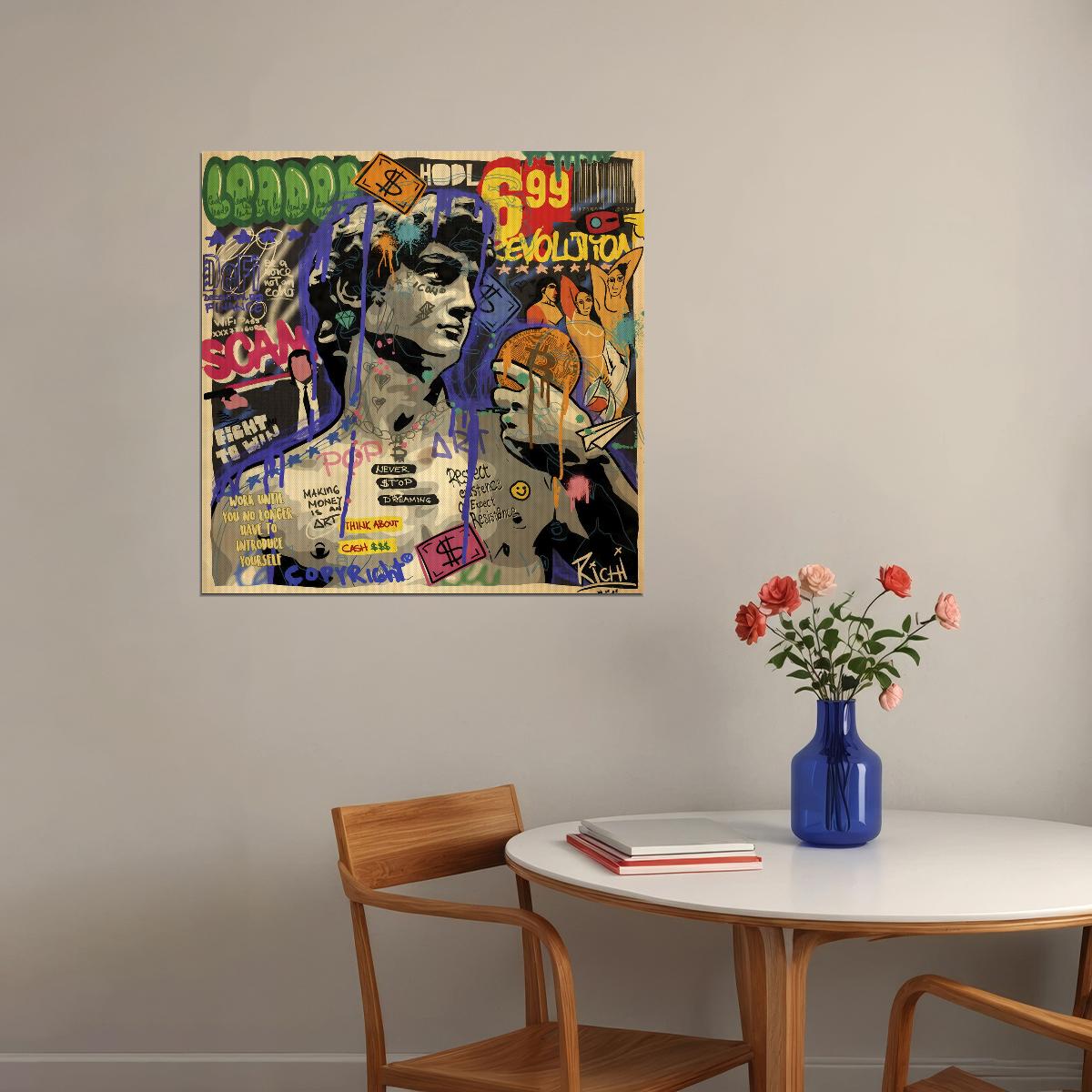 David Sculpture Graffiti Pop Art Poster Modern Michelangelo Tribute Street Art Print - xonomax