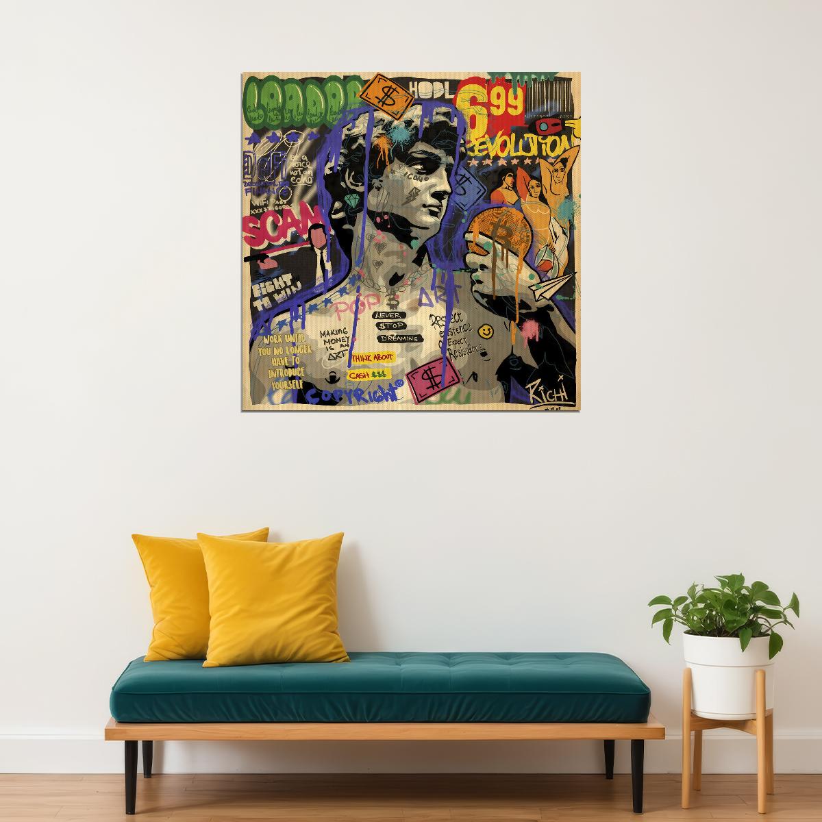David Sculpture Graffiti Pop Art Poster Modern Michelangelo Tribute Street Art Print - xonomax