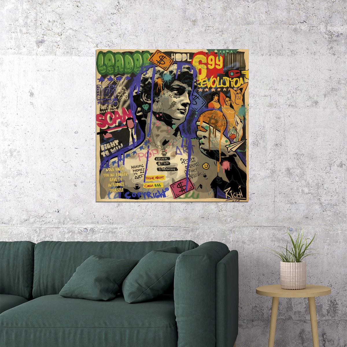 David Sculpture Graffiti Pop Art Poster Modern Michelangelo Tribute Street Art Print - xonomax