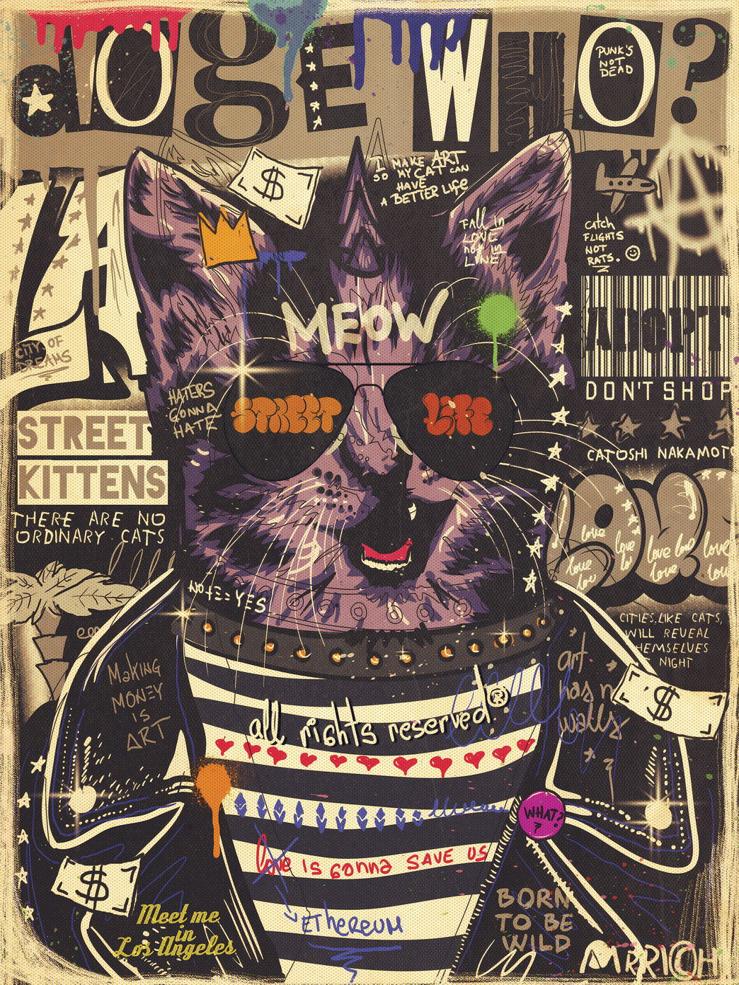 Doge Cat Pop Art Poster Graffiti Street Art Animal Meme Print - xonomax